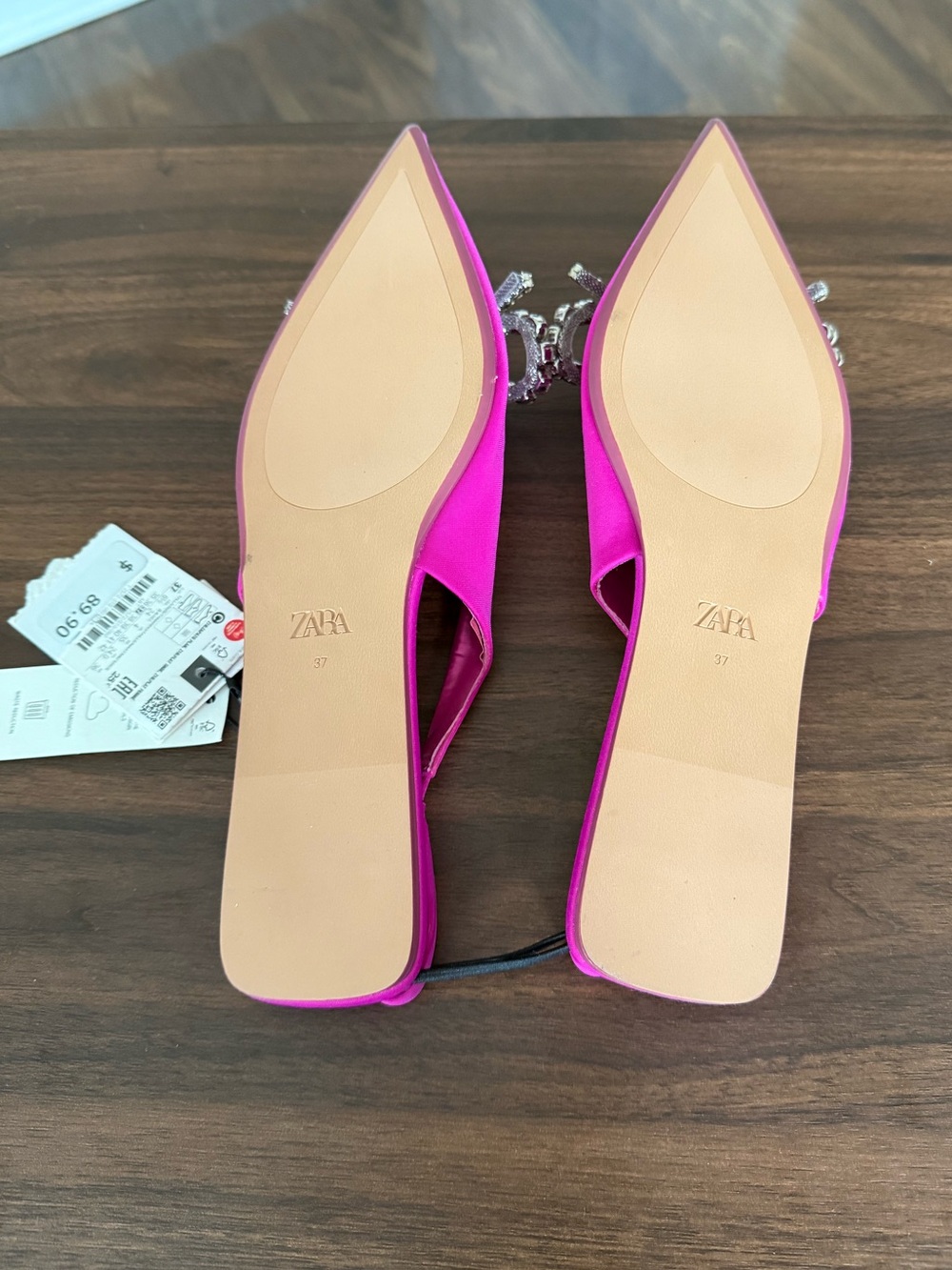 Zara flats pointed toe rhinestones sling back fuchsia size 6.5 NWT - Picture 4 of 8